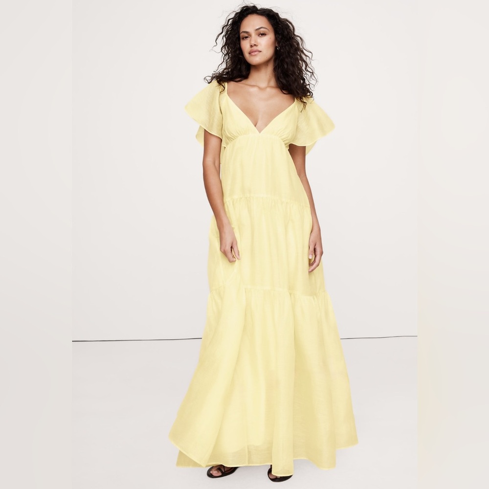 NWT banana republic size 16 linen silk tiered maxi dress